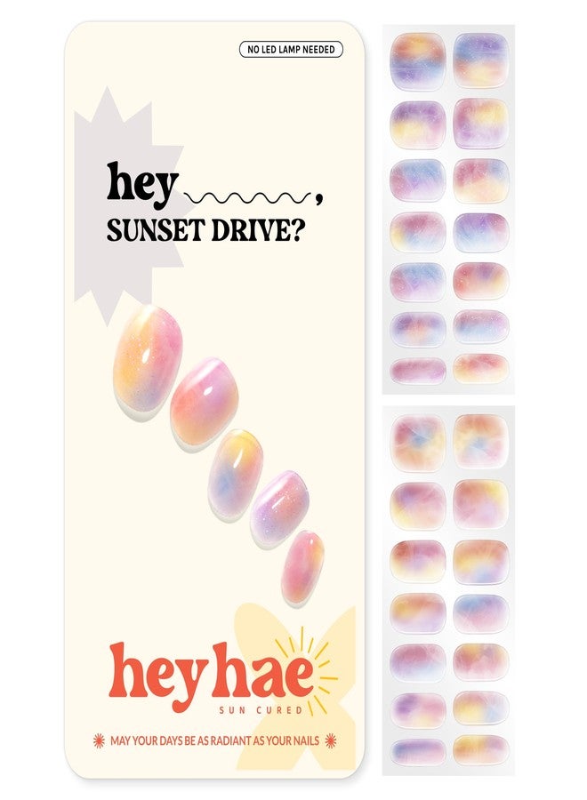 Heyhae Semi Cured Gel Nail Strips | No LED Lamp Needed | Marble, Pink, Spring | Easy Apply & Remove, Salon Quality | Includes 28 Strips, 1 Prep Pads, Nail File & Wooden Stick - Hey, Sunset Drive? - Image 1